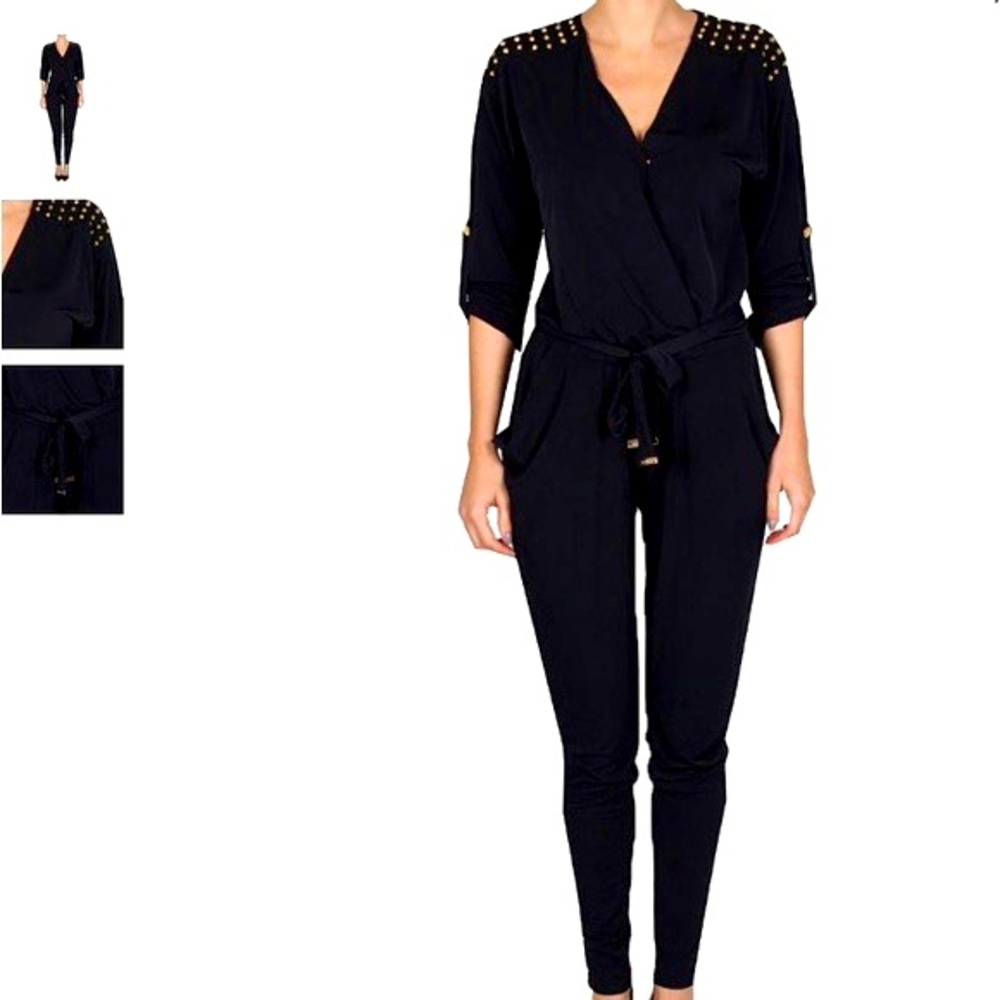 Black Michael Kors jumpsuit with gold studs